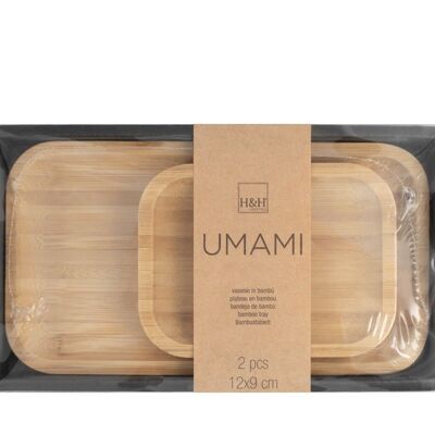 Pack of 2 rectangular bamboo plates/trays 9x12 cm and 11x20 cm.