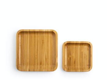 Lot de 2 assiettes/plateaux en bambou de forme carrée 12 cm et 15 cm. 2