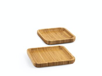 Lot de 2 assiettes/plateaux en bambou de forme carrée 12 cm et 15 cm. 3