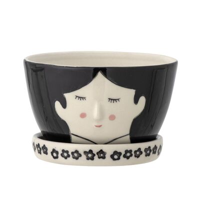 Carolin Flowerpot w/Saucer, Black, Stoneware