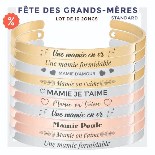 Lot bracelets Mamie n°3 | Lot de 10 joncs gravés avec message