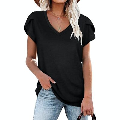 Solid Color V-Neck Short Sleeve Casual Women's T-Shirt