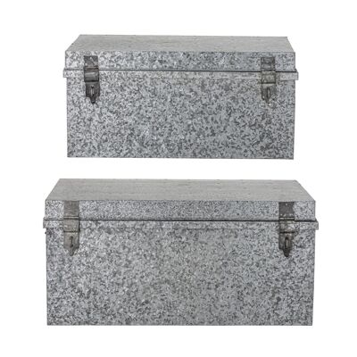 Caja de almacenamiento con tapa Dian, gris, hierro galvanizado