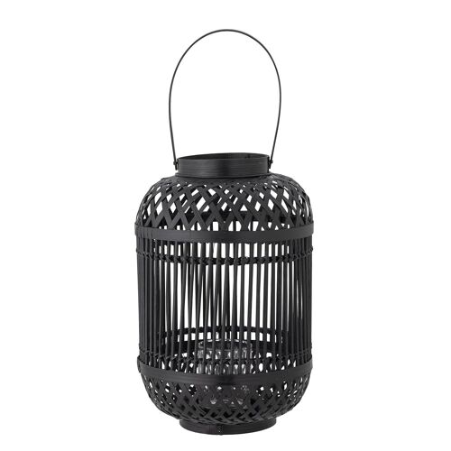 Tilla Lantern w/Glass, Black, Bamboo