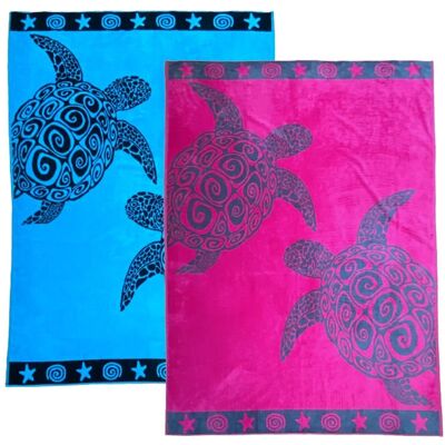 Pack Serviettes de plage éponge velours Jacquard Turtle Taille XL