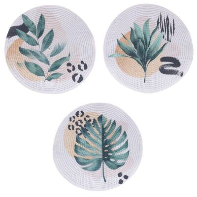 Round placemat with tropical decoration, Savana 3 ass.