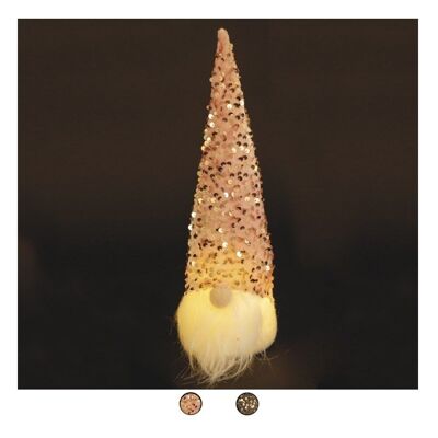 Sombrero de lentejuelas de gnomo con led navideño h. 32cm, rosa navidad/gris