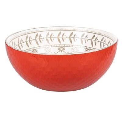 Saladier rond 24 cm en porcelaine, double décor, Rouge Confusion intérieur gris