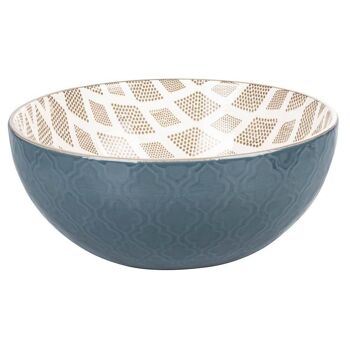 Saladier rond 24 cm en porcelaine, double décor, Confusion Turquoise intérieur gris 1