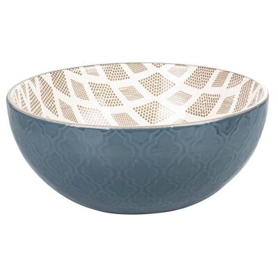 Round salad bowl 24 cm in porcelain, double decoration, Confusion Turquoise with gray interior
