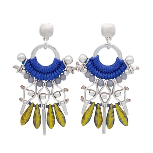 CUTURU royal blue and yellow Frida Kahlo style earrings