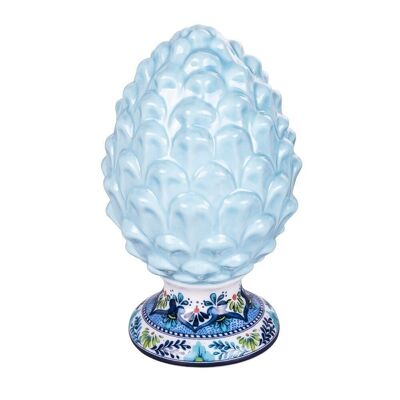 Blue pinecone with white ceramic base h. 13.7 cm Sky blue