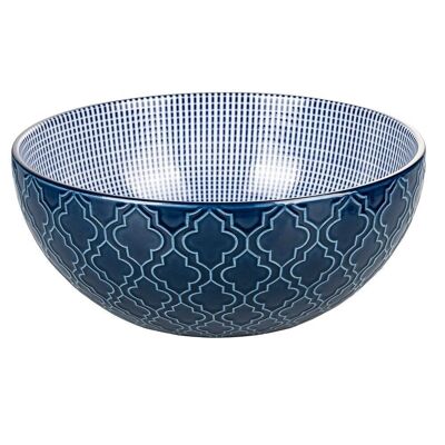 Round salad bowl 24 cm in porcelain, double decoration, Confusion Blu