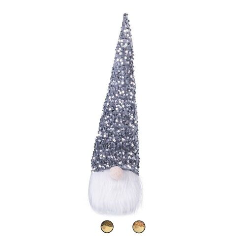 Gnomo led natalizio cappello paillettes h. 42 cm, Xmas Rosa/Grigio