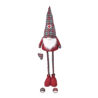 Gnomo navideño en tela patas extensibles h.125 cm, gorro y calcetines tartán, Xmas Trendy 2 culo