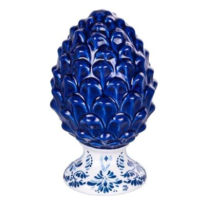 Blue pinecone with white ceramic base h. 13.7cm Blue