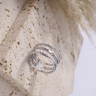 Triple line silver adjustable ring