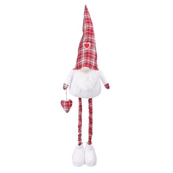 Nain de Noël en tissu avec jambes extensibles h.125 cm, bonnet et chaussettes tartan, Xmas Trendy 1