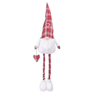 Christmas gnome in fabric with extensible legs h.125 cm, tartan hat and socks, Xmas Trendy