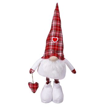 Nain de Noël en tissu avec jambes extensibles h.125 cm, bonnet et chaussettes tartan, Xmas Trendy 3