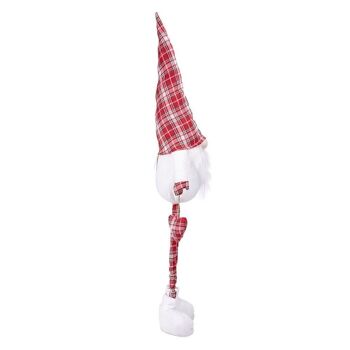 Nain de Noël en tissu avec jambes extensibles h.125 cm, bonnet et chaussettes tartan, Xmas Trendy 4