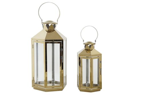 FAROLA SET 2 ACERO CRISTAL 24X21X46 DORADO FA188910