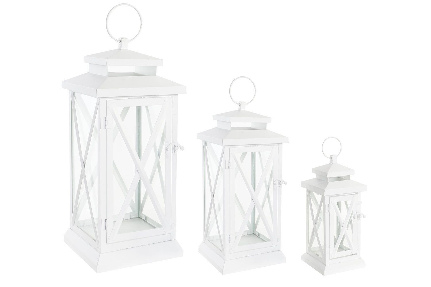 LAMPIONE STRADALE SET 3 METALLO VETRO 21X21X51 BIANCO FA199905