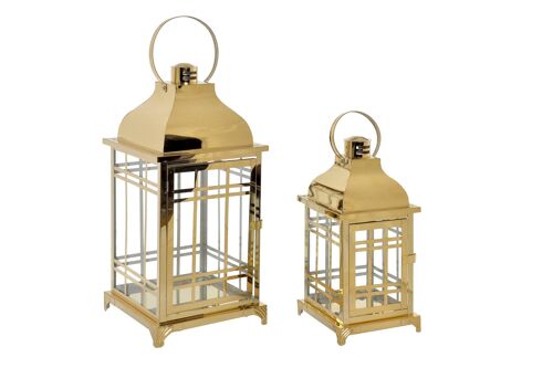 FAROLA SET 2 METAL CRISTAL 22X22X57 DORADO FA203517