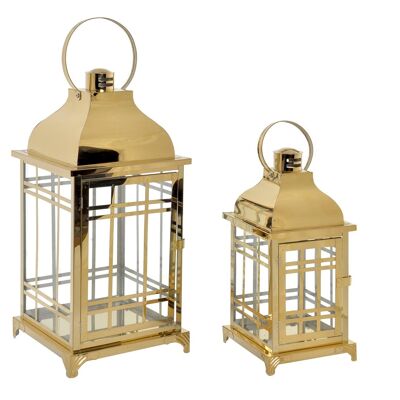 FAROLA SET 2 METAL CRISTAL 22X22X57 DORADO FA203517