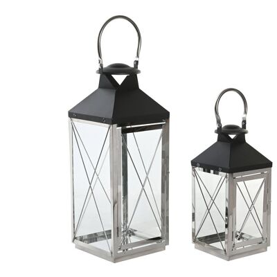 LAMP LAMP SET 2 GLASS STEEL 18X18X43 BLACK CHROME FA206372