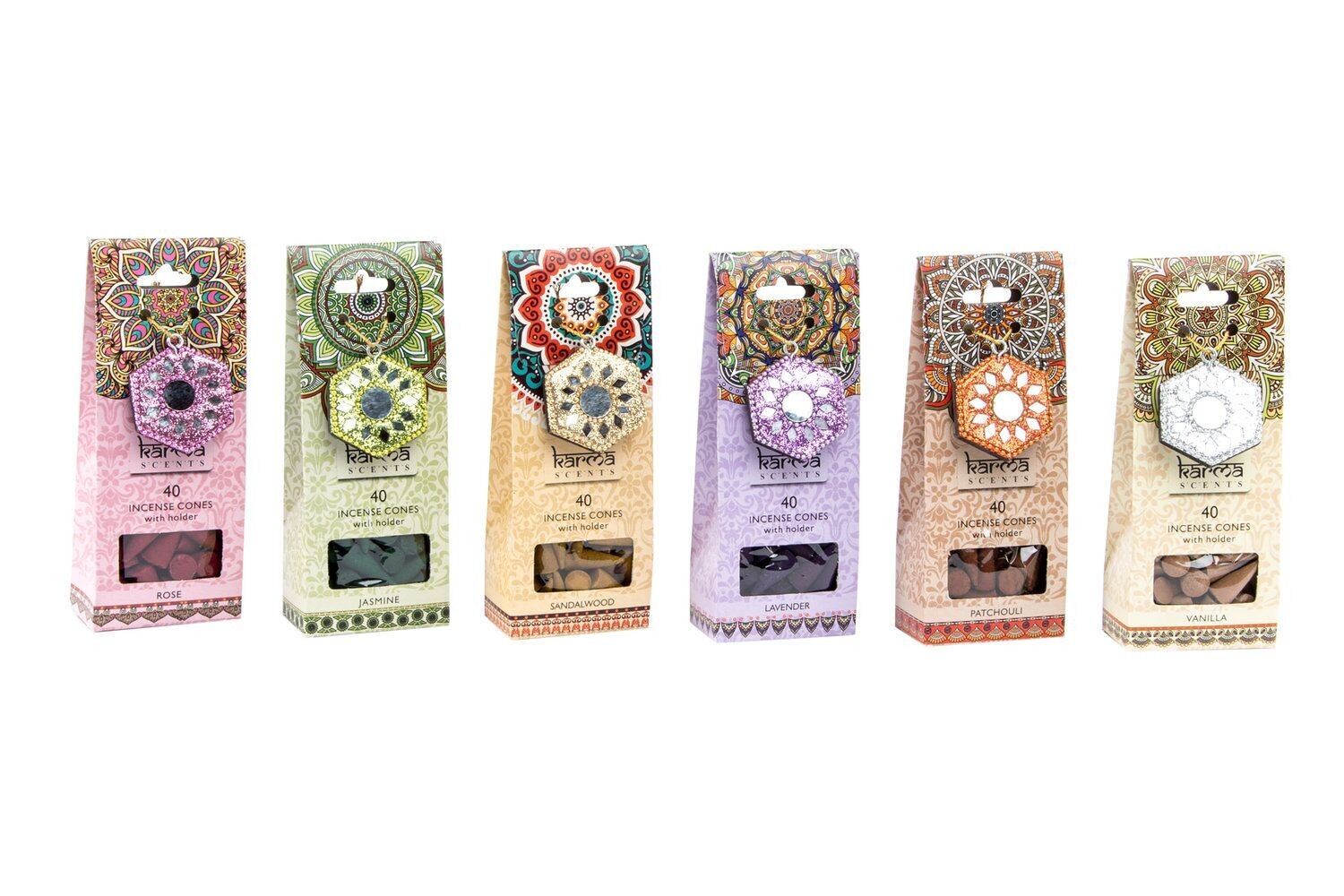 CONO INCENSO SET 40 LEGNO 6X4X16 SUPPORTO 6 SURT. IN132053