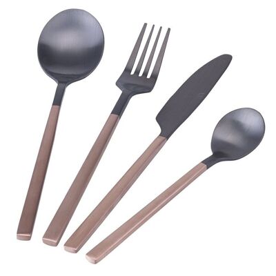 Set of 24 copper and black cutlery in matt steel, Stylo