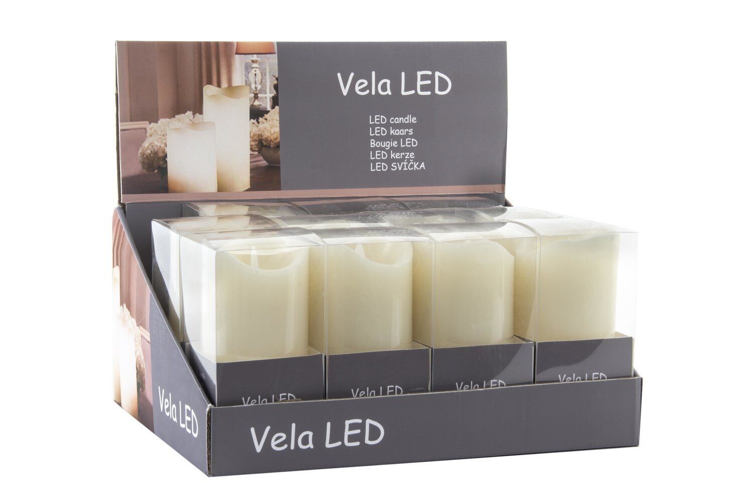 CANDELA CERA LED 7,5X7,5X15 MOVIMENTO GREZZO LA135106