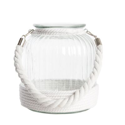 COTTON GLASS CANDLE HOLDER 18X18X21 3800 ROPE PV121984