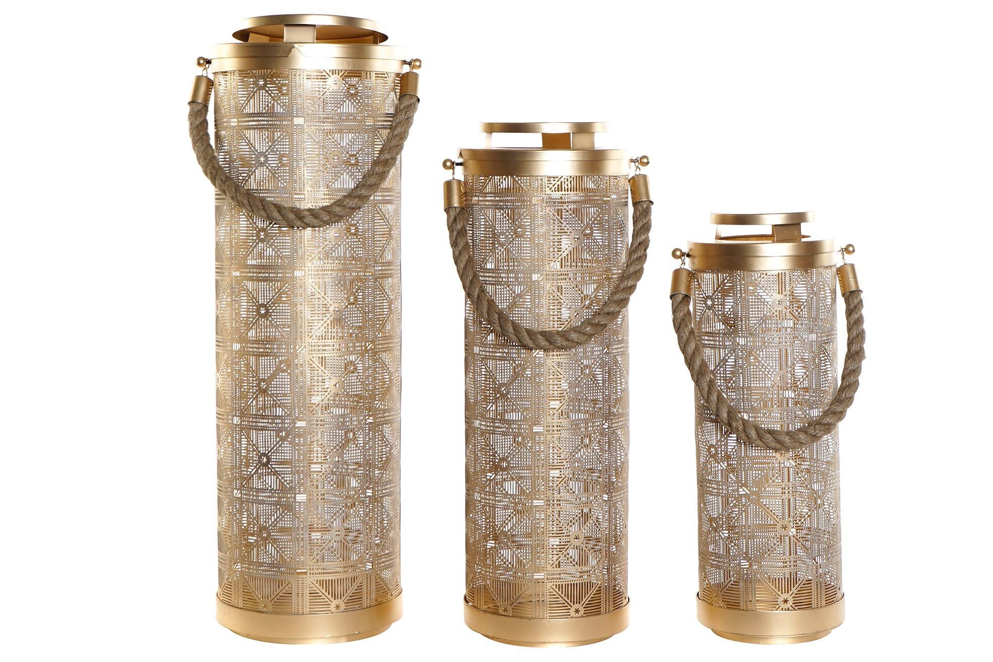 PORTACANDELE SET 3 METALLO JUTA 24X24X66 ORO PV192603