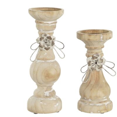 CANDLE HOLDER SET 2 WOOD 9.5X9.5X28 NATURAL PV201957