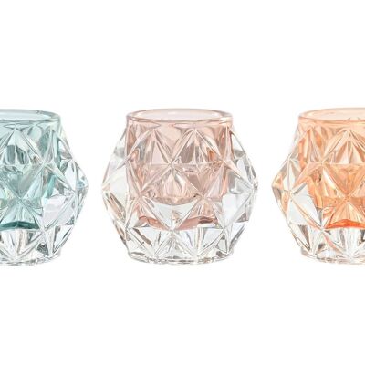 GLASS CANDLE HOLDER 8X8X7 3 ASSORTMENTS PV203312