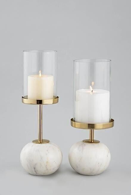 PORTACANDELE IN VETRO MARMO 12X12X36 BIANCO PV205939