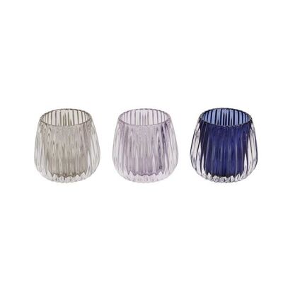 GLASS CANDLE HOLDER 8X8X7.5 3 ASSORTMENTS PV206266