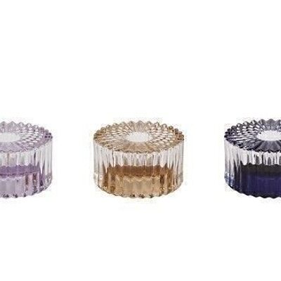 GLASS CANDLE HOLDER 8X8X4.5 3 ASSORTMENTS PV206265