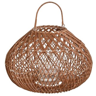 CRYSTAL RATTAN CANDLE HOLDER 37X37X37 NATURAL BROWN PV206498