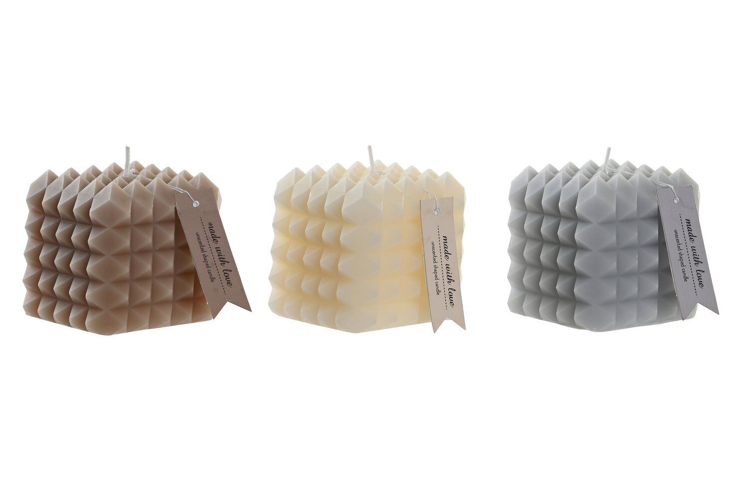 CANDELA IN CERA 8X8X7 300 GR, GEOMETRICA 3 SURT. VE203140