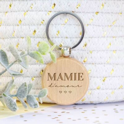 Porte-clés bois famille - Mamie d'amour