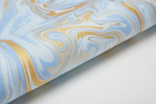 Hand Marbled Gift Wrap Sheet - Free Spirit Powder Blue