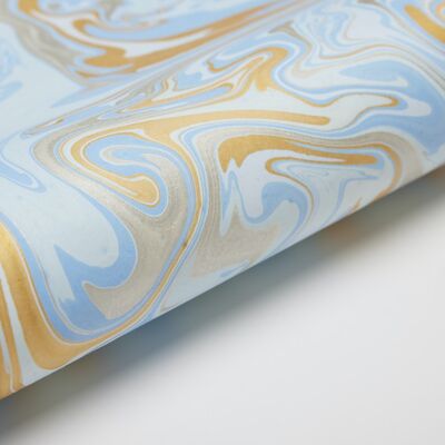 Hand Marbled Gift Wrap Sheet - Free Spirit Powder Blue