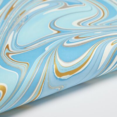 Hand Marbled Gift Wrap Sheet - Waves Tidepool
