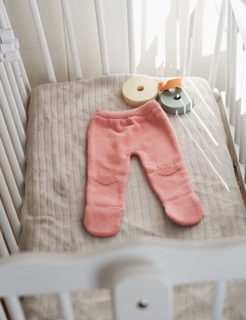 Pantalon à pieds en coton - Bouton de rose - Collection «Petits Chats»