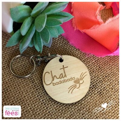 Engraved wooden keychain "Cat badabada" (catlover, pet)