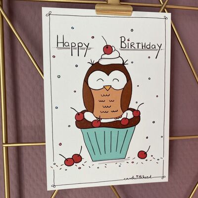 Birthday card "Owl in a muffin"