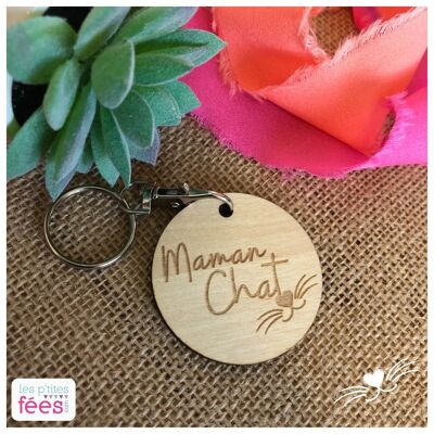 Engraved wooden keyring "Mom Cat" (family, child, pregnancy, Mother's Day)